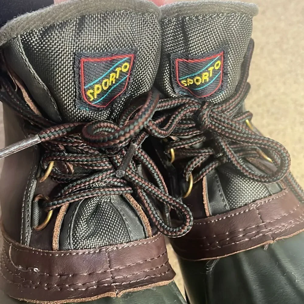 Sporto Vtg 90s Original Duck Boots 7 Green Brown